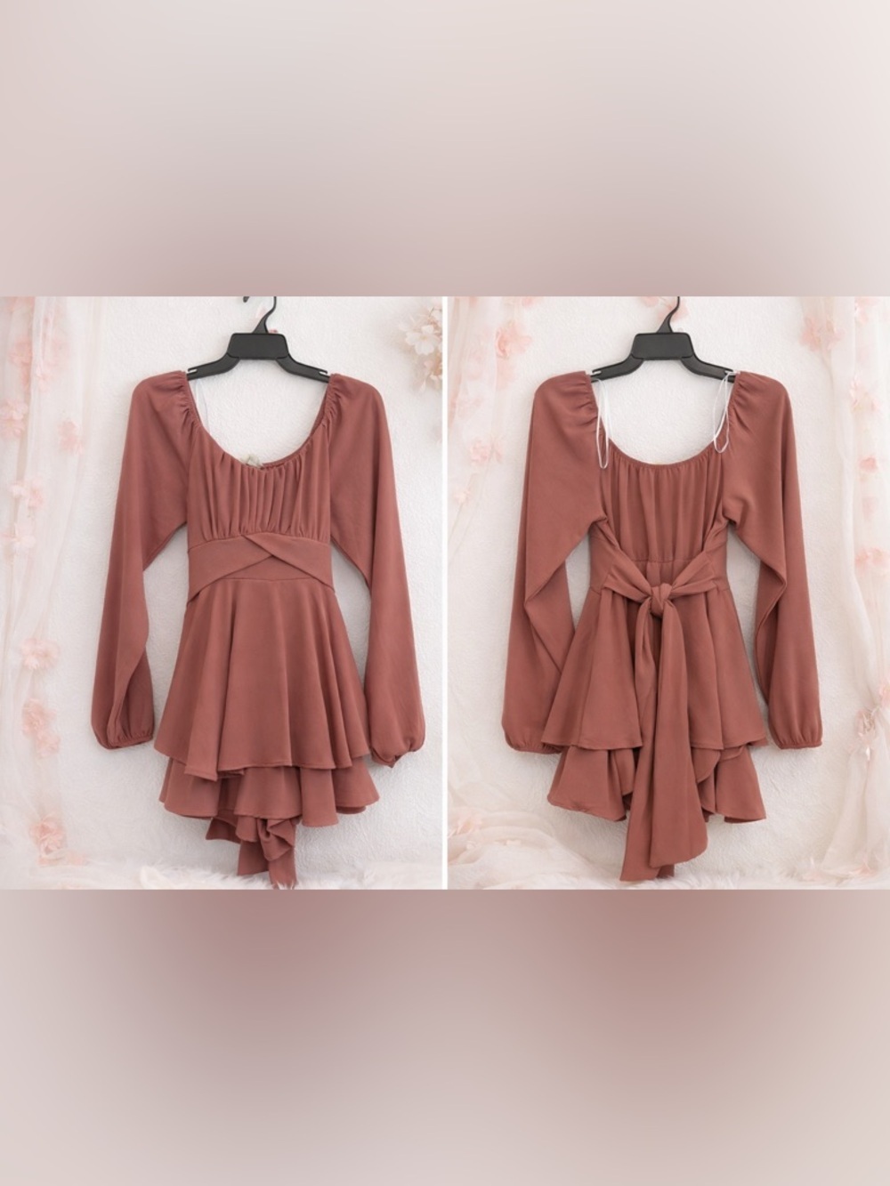 Altar'd State Dusty Rose Long Sleeve Ruffle Skort Romper - Size S